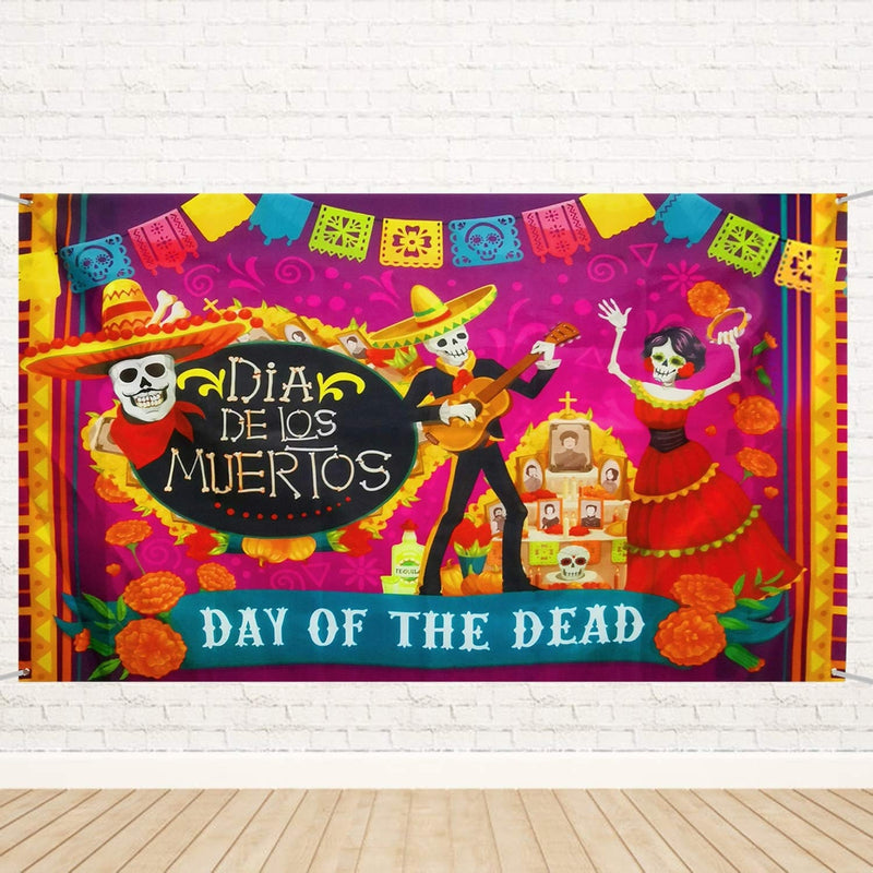 Day of The Dead Backdrop Banner | 6 x 3.6 ft The Dead Party Supplies Skull Photo Booth Background for Halloween- Party Decorations