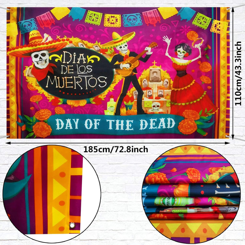 Day of The Dead Backdrop Banner | 6 x 3.6 ft The Dead Party Supplies Skull Photo Booth Background for Halloween- Party Decorations