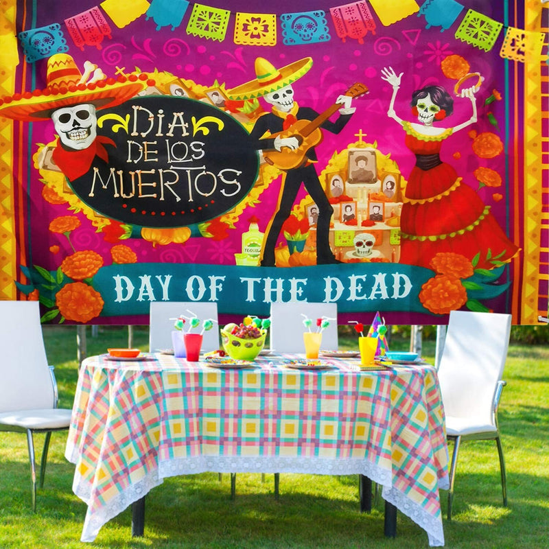 Day of The Dead Backdrop Banner | 6 x 3.6 ft The Dead Party Supplies Skull Photo Booth Background for Halloween- Party Decorations