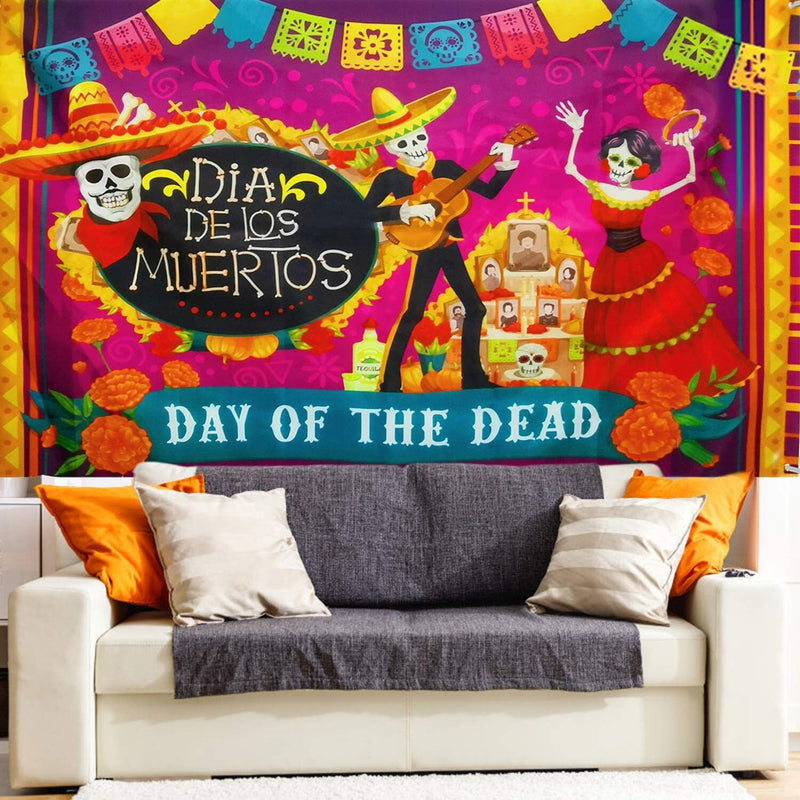 Day of The Dead Backdrop Banner | 6 x 3.6 ft The Dead Party Supplies Skull Photo Booth Background for Halloween- Party Decorations