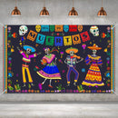 Day of The Dead Backdrop for Mexican Fiesta Sugar Skull Flowers Background Dia DE Los Muertos Birthday Halloween Party Supplies (Dance)