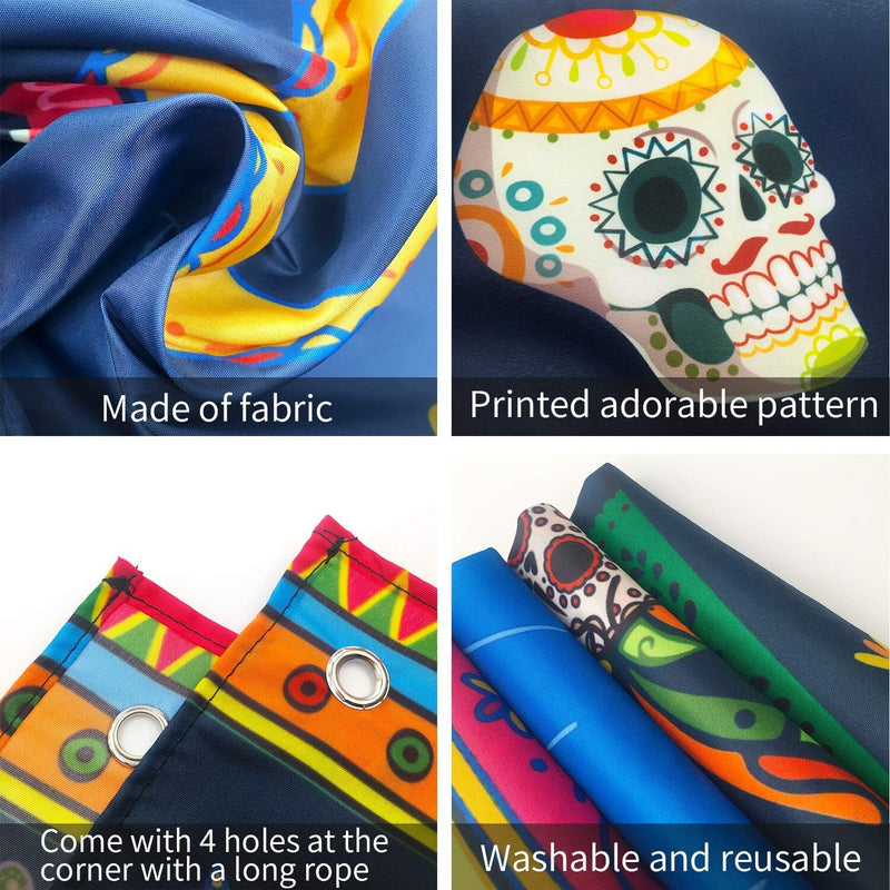 Day of The Dead Backdrop for Mexican Fiesta Sugar Skull Flowers Background Dia DE Los Muertos Birthday Halloween Party Supplies (Dance)