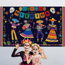 Day of The Dead Backdrop for Mexican Fiesta Sugar Skull Flowers Background Dia DE Los Muertos Birthday Halloween Party Supplies (Dance)