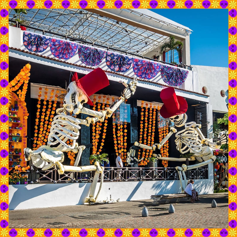 6 Pieces Halloween Bunting Flag Day of The Dead Bunting Flag Pleated Fan Flag 1.5 x 3 Feet Flag Bunting for Porch Yard Hanging Bunting