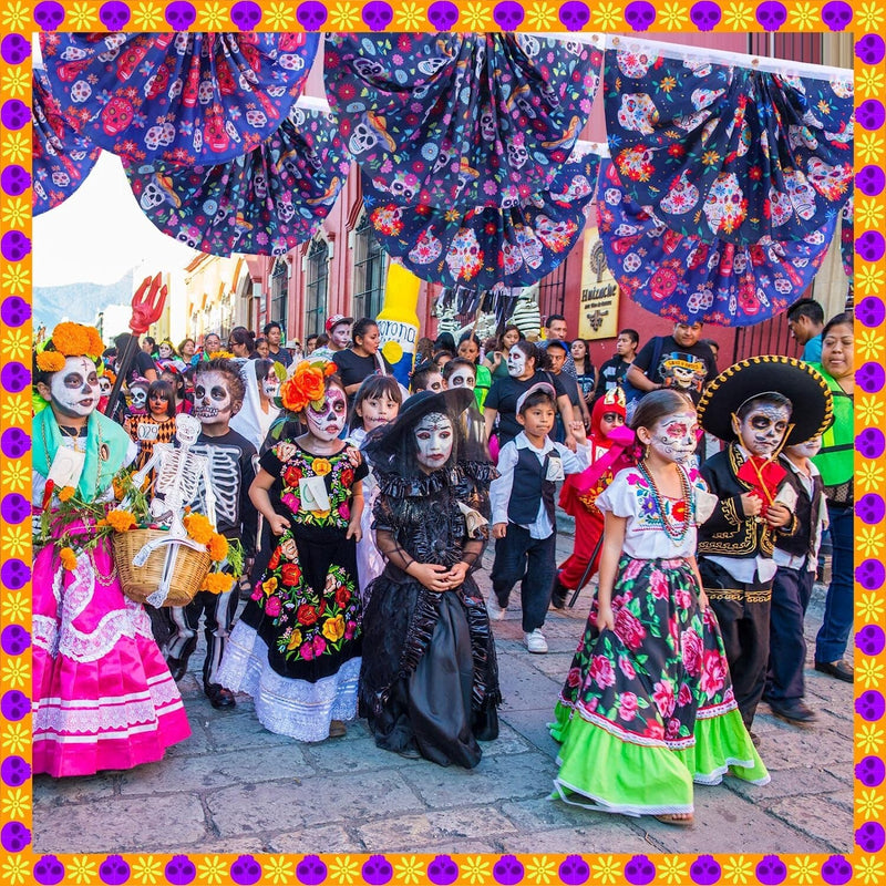 6 Pieces Halloween Bunting Flag Day of The Dead Bunting Flag Pleated Fan Flag 1.5 x 3 Feet Flag Bunting for Porch Yard Hanging Bunting