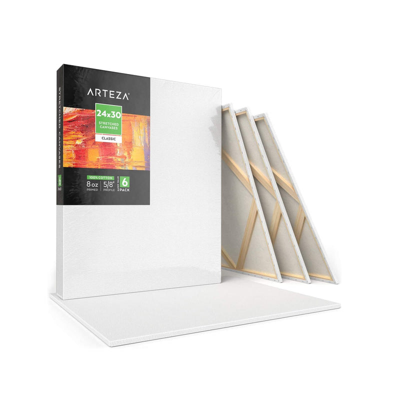 Stretched Canvas | Pack of 6 | 24 x 30 Inches | Blank White Canvases | 100% Cotton | 8 oz Gesso-Primed