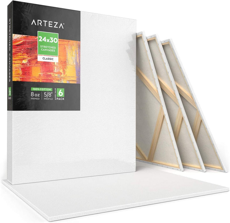 Stretched Canvas | Pack of 6, 24 x 30 Inches, Blank White Canvases, 100% Cotton, 8 oz Gesso-Primed, Art Supplies