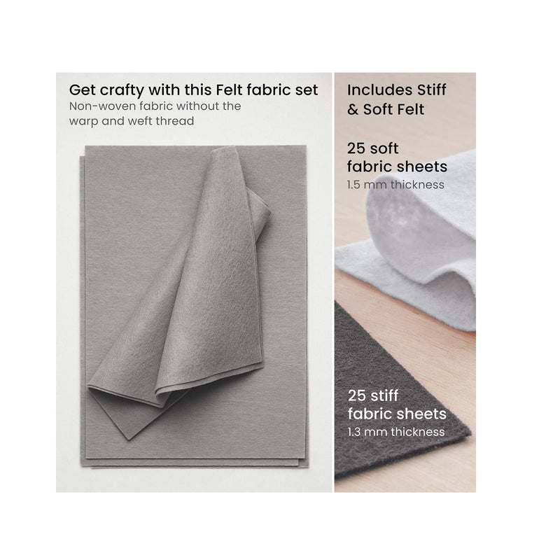 Felt Fabric Sheets | Set of 50 | 8.3 x 11.8 inches | 7 Neutral Tones