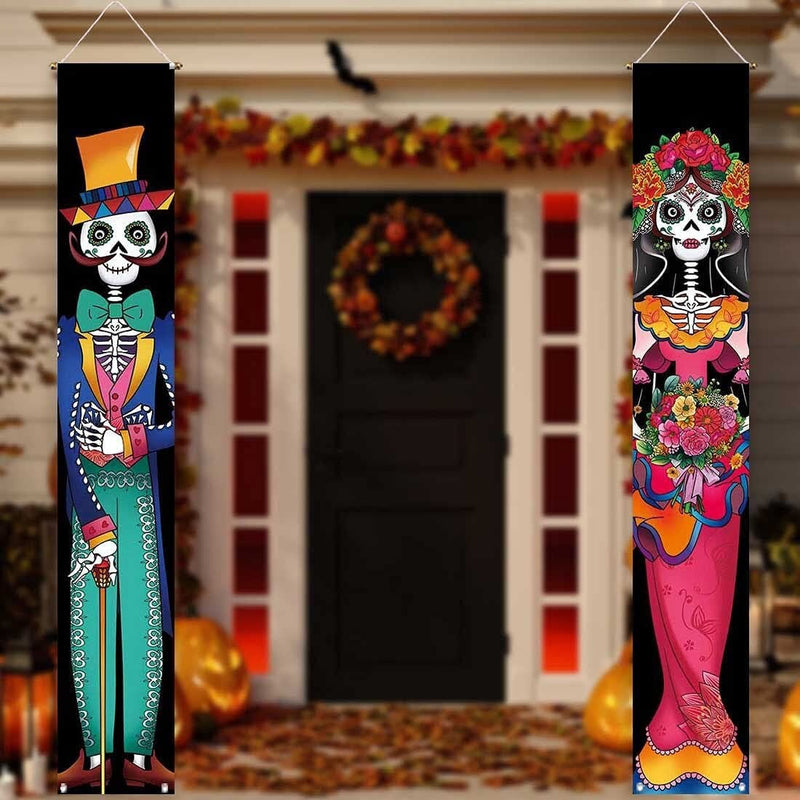 Allenjoy Day of The Dead Porch Sign Door Banner for Halloween Costume Mexico Dia De Los Muertos | Party Supplies   11.8x70.9 Inch 2PCS