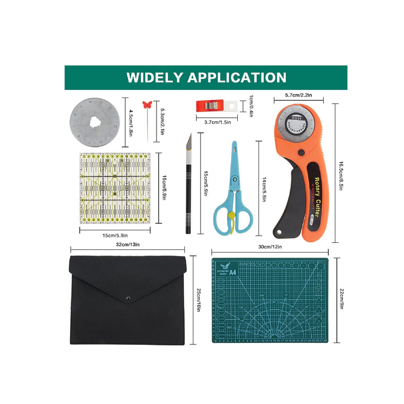 welltop Rotary Cutter Set | 96 PCS Quilting Kit 45mm Fabric Cutters Kit with 5 Extra Blades A4 Cutting Mat Acrylic Ruler