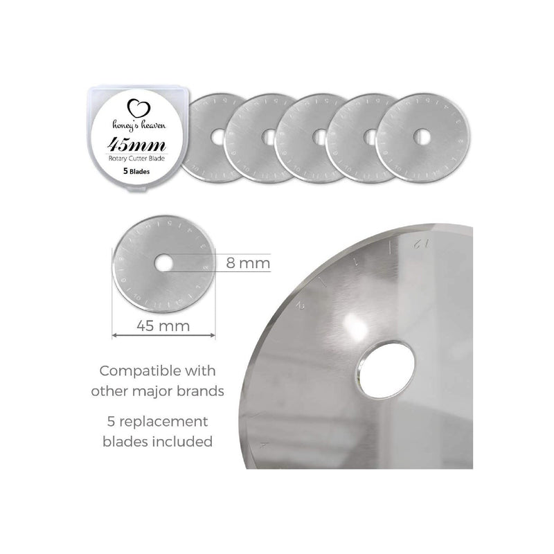 Rotary Cutter Set | Quilting Kit incl | 45mm Fabric Cutter | 5 Replacement Blades