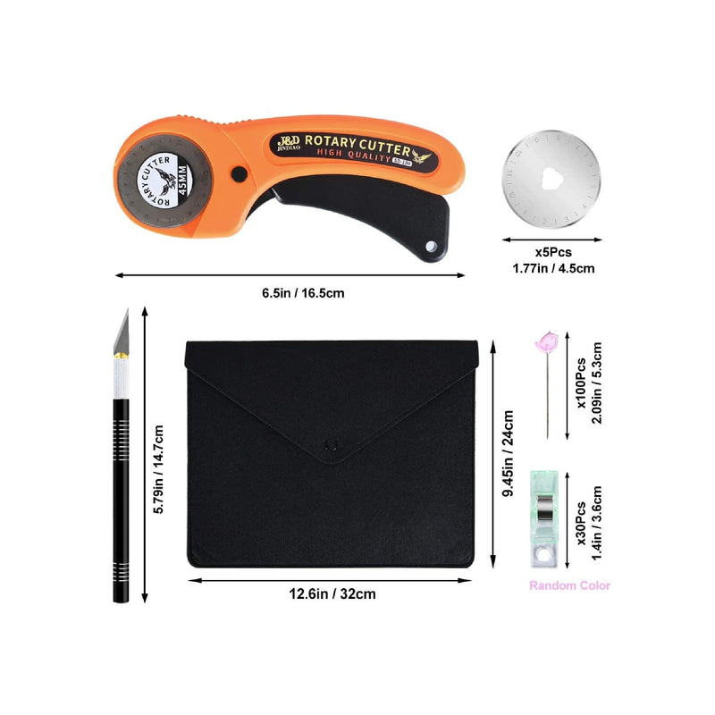 146 Pcs Rotary Cutter Set for Fabric | 45mm Rotary Cutter Tool Kit with Cutting Mat | Tape Measure | Carving Knife