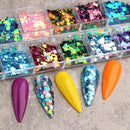 Grid Holographic Nail Art Sequins, 3D Laser Gradient Chameleon Nail Decals Design Foil Flakes Glitter Nail Supplies | For Women Manicure
