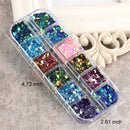 Grid Holographic Nail Art Sequins, 3D Laser Gradient Chameleon Nail Decals Design Foil Flakes Glitter Nail Supplies | For Women Manicure