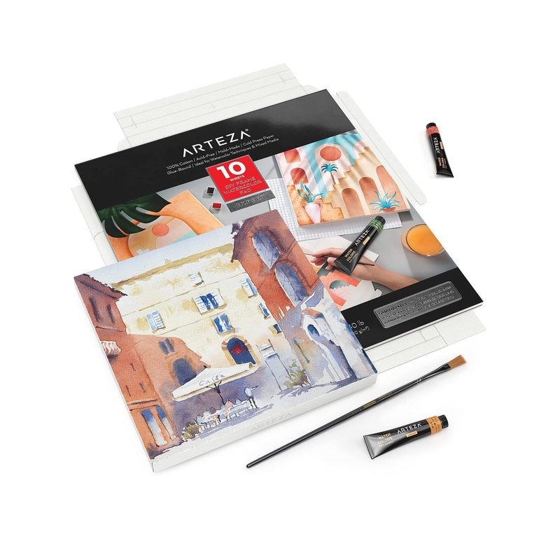 Watercolor Paper Foldable Canvas Pad | 9.53 x 9.53 Inches | 10 Sheets of 100% Cotton Paper | 140 lb