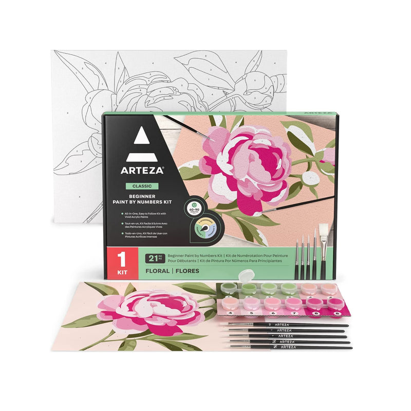 Paint by Number for Adults | 12x16 Inches | 21 Pieces | Floral Paint by Numbers Kit with 1 Canvas Panel