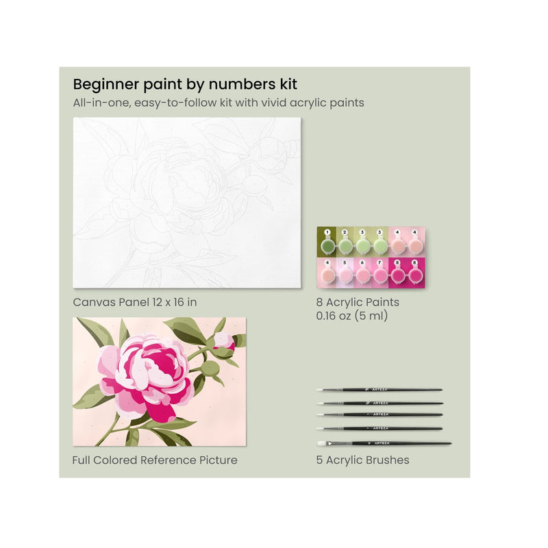 Paint by Number for Adults | 12x16 Inches | 21 Pieces | Floral Paint by Numbers Kit with 1 Canvas Panel