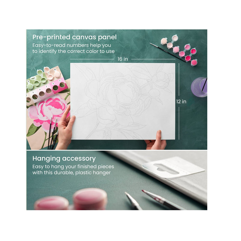 Paint by Number for Adults | 12x16 Inches | 21 Pieces | Floral Paint by Numbers Kit with 1 Canvas Panel