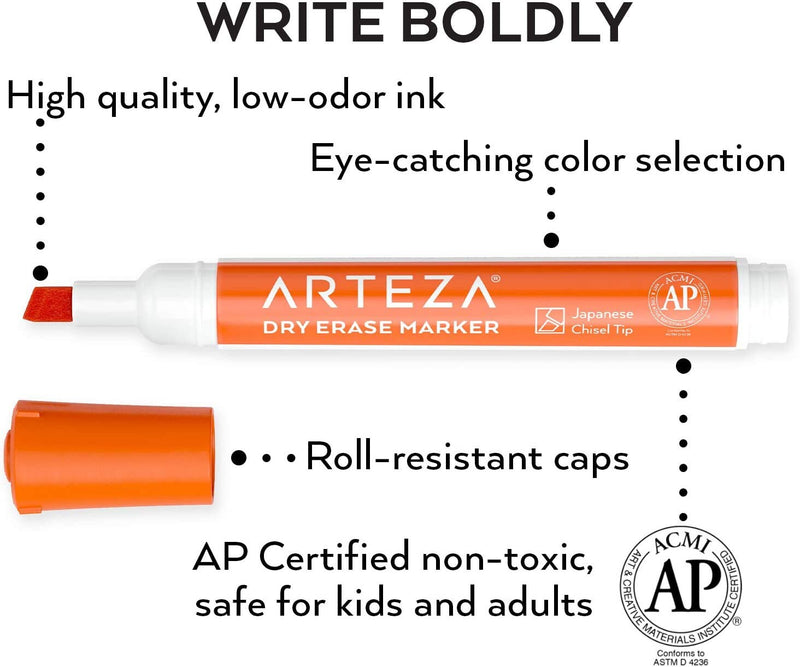 Arteza Dry Erase Markers, Fine Tip, Assorted Colors, for the