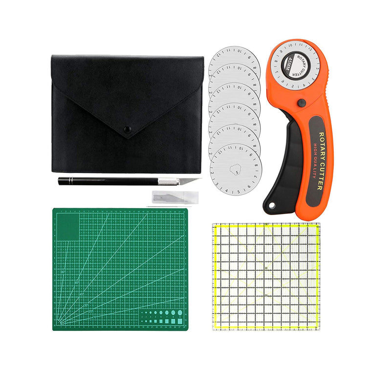 Rotary Cutter Kit | 45mm Rotary Cutter Tool Kit with 5 Extra Blades | Cutting Mat | Patchwork Ruler | Precision Knife