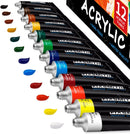 FIXSMITH Acrylic Paint, Set of 12 Colors/Tubes (0.41 oz, 12 ml) with Storage Box | Non Fading, Non Toxic Paints for Artists & Kids