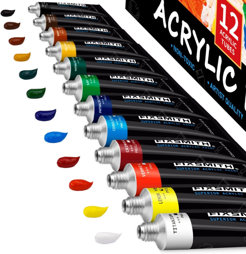 Acrylic Paint Set With 12 Brushes 24 Colors (120ml, 4oz) Art Craft Paints  Art