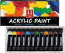 FIXSMITH Acrylic Paint, Set of 12 Colors/Tubes (0.41 oz, 12 ml) with Storage Box | Non Fading, Non Toxic Paints for Artists & Kids