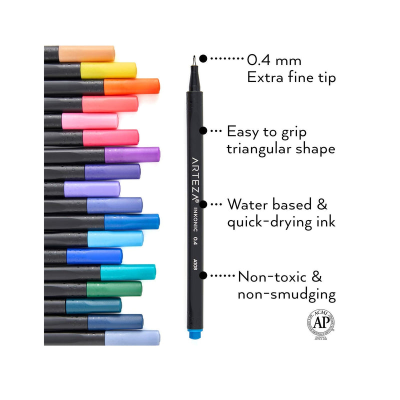 Inkonic Fineliners Fine Point Pens | Set of 24 Fine Tip Markers with Color Numbers | 0.4mm Tips