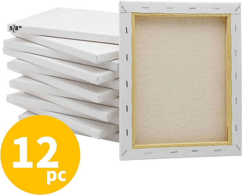 FIXSMITH Stretched White Blank Canvas- 8x10 Inch | Bulk Pack of 12,Primed,100% Cotton | 5/8 Inch Profile of Super Value Pack