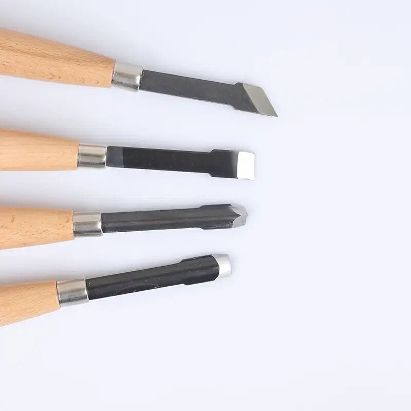 4pcs Carving Tool Set | Woodworking Chisel Carving Knife With Wooden Handle | DIY Carving Props | Beech Carving Tool Set