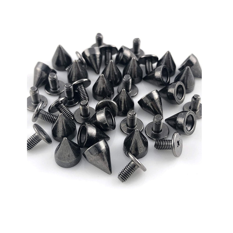 100 Sets 9MM Gun Metal Spikes and Studs Metal Bullet Cone Spikes Screw Back Leather Craft Rapid Rivet Screws Punk Studs and Spikes