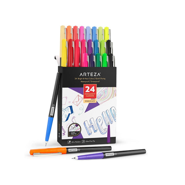 Arteza Set Of 16 Permanent Markers, Assorted Colors, Brush Nib