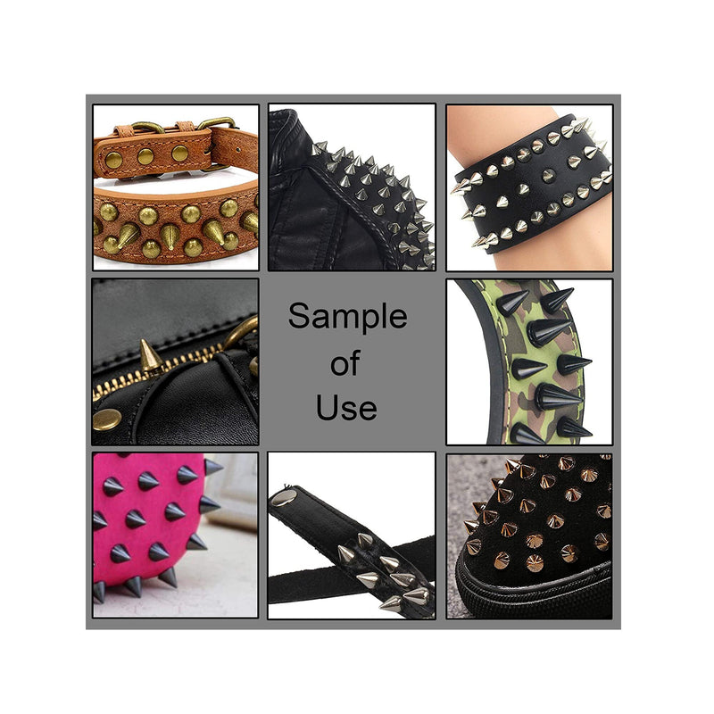 100 Sets 9MM Gun Metal Spikes and Studs Metal Bullet Cone Spikes
