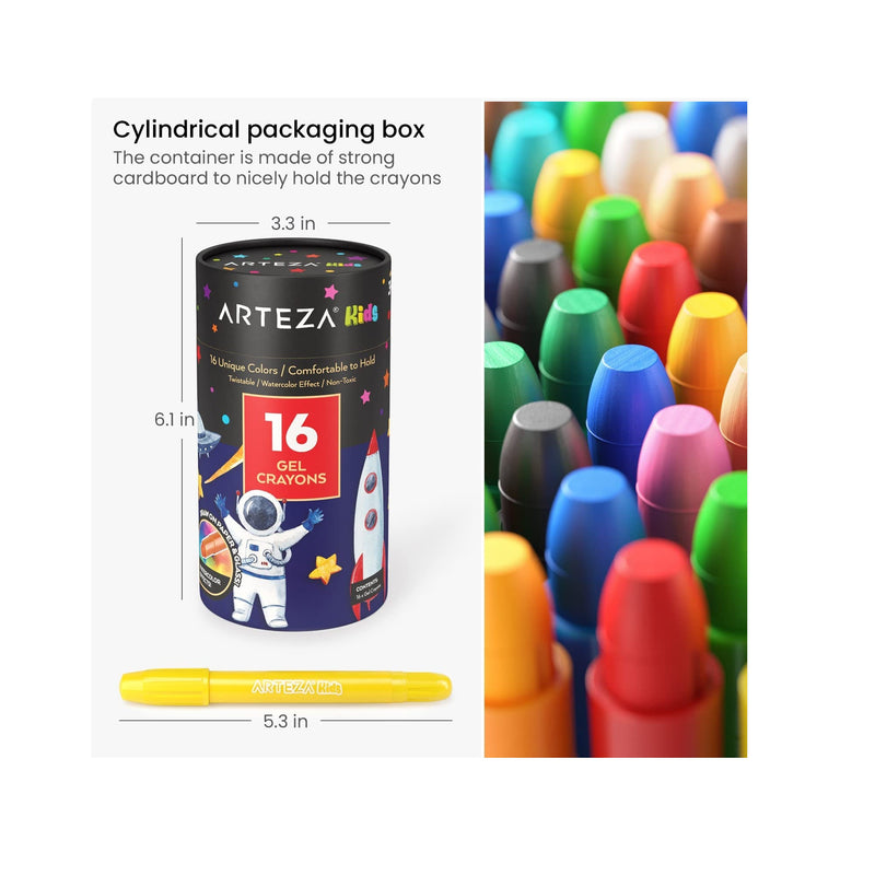 Kids Gel Crayons | 16 Count | Twistable and Washable Jumbo Crayons
