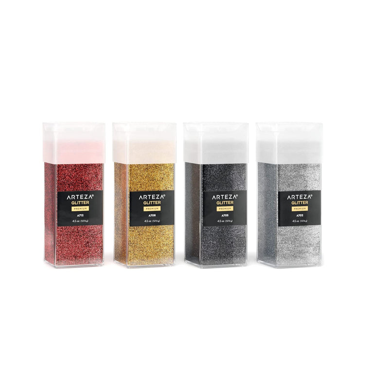 Fine Glitter | Set of 4 | Glitter for Resin | Red, Graphite, Silver, and Gold Glitter | 4.5oz Bottles