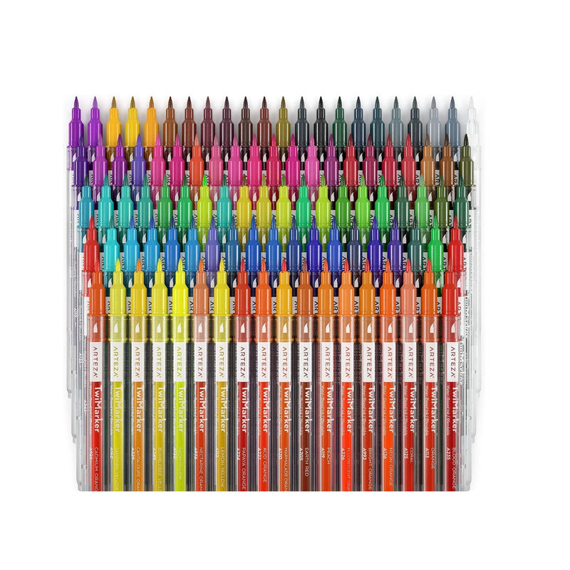 Dual Tip Brush Markers | Set of 100 Colors | Sketch Markers with Fine & Brush Tips
