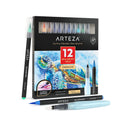 Real Brush Pens | Set of 12 | Sea Tones | Blendable Watercolor Markers and 1 Water Brush
