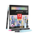 Real Brush Pens | Set of 12 | Pastel Tones | Blendable Watercolor Markers and 1 Water Brush