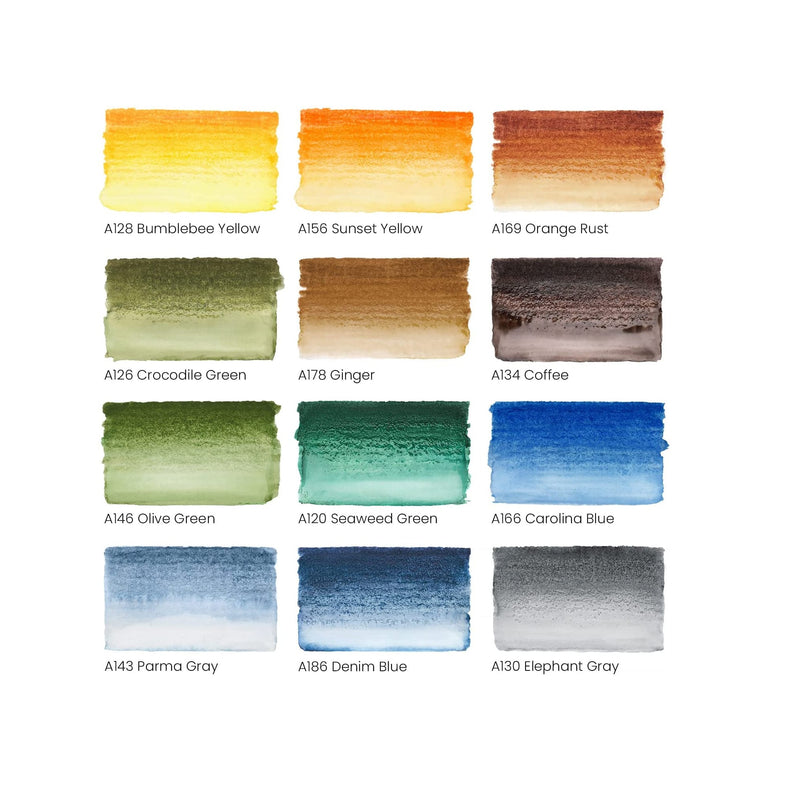 Real Brush Pens | Set of 12 | Landscape Colors | Blendable Watercolor Markers and 1 Water Brush