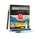Real Brush Pens | Set of 12 | Landscape Colors | Blendable Watercolor Markers and 1 Water Brush