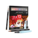 Real Brush Pens | Set of 12 | Portrait Tones | Blendable Watercolor Markers and 1 Water Brush