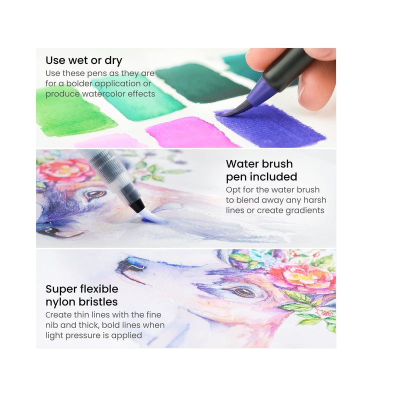 Real Brush Pens | Set of 12 | Magic Tones | Blendable Watercolor Markers and 1 Water Brush