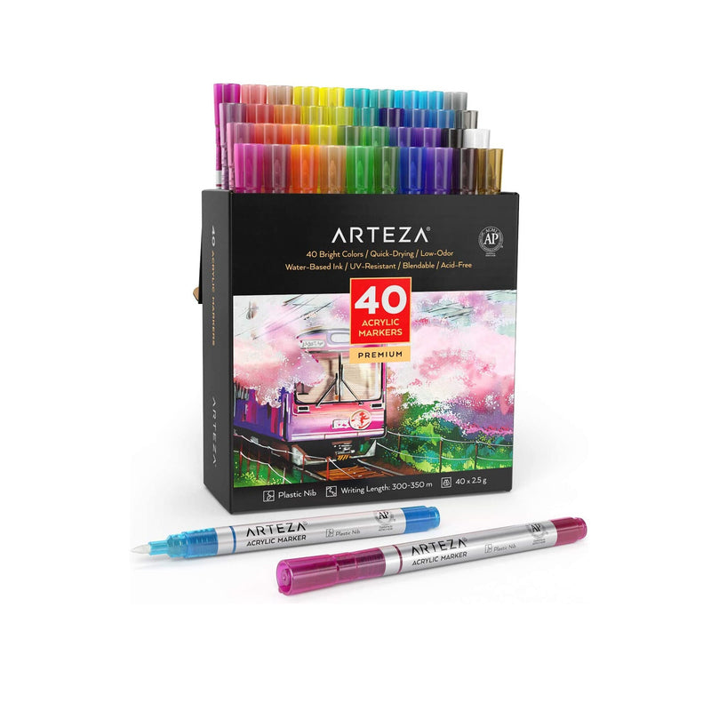 Acrylic Paint Markers, Set of 40 Colors, Long-Lasting Paint Pens