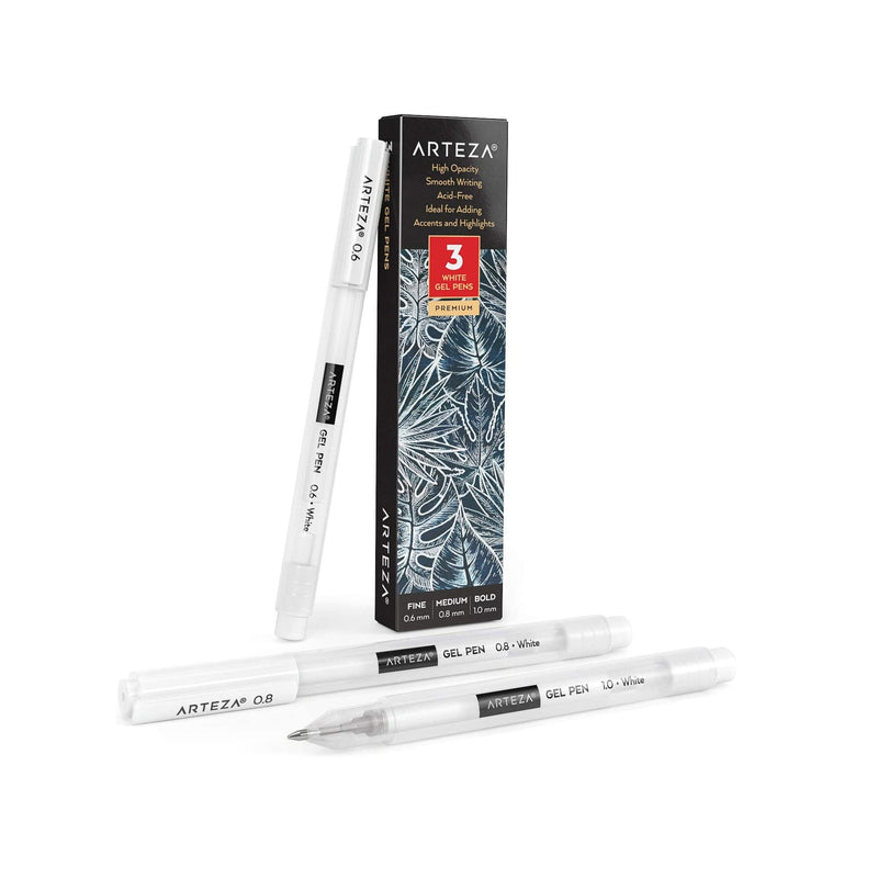 White Gel Pens Set | Pack of 3 | White Gel Pens for Artists with 0.6mm, 0.8mm, and 1.00 mm Nibs