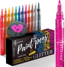 Glitter Paint Pens for Rock Painting | Ceramic, Glass, Wood, Fabric, Scrapbooking | Set of 12 Acrylic Glitter Markers Extra-Fine Tip 0.7mm