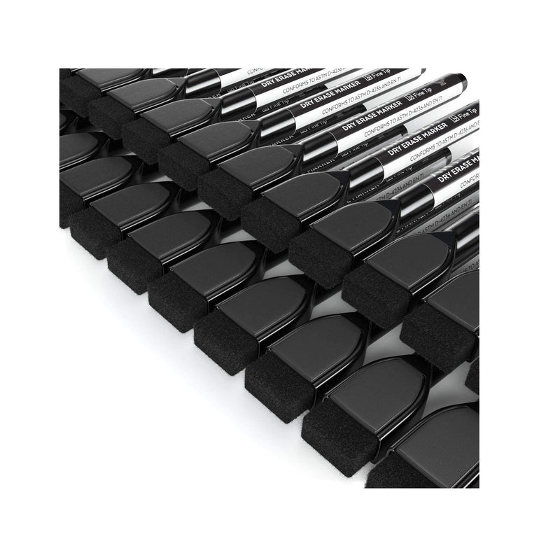 Magnetic Dry Erase Markers with Eraser | Pack of 36 | Fine Tip | Black Color