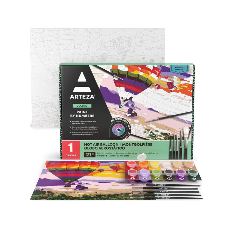 Paint by Number for Adults | 12x16 Inches | 21 Pieces | Hot-Air Balloon Paint by Numbers Kit