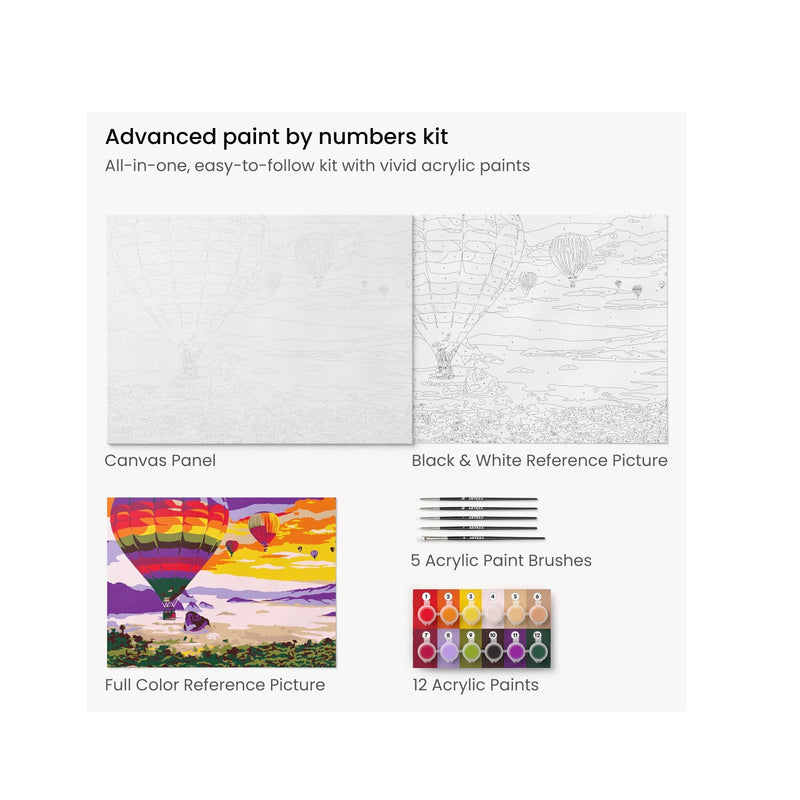 Paint by Number for Adults | 12x16 Inches | 21 Pieces | Hot-Air Balloon Paint by Numbers Kit