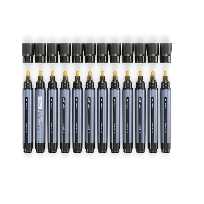 Oil-Based Paint Markers | 12-Pack | Color Black |  2.5 mm Line | Large Barrel