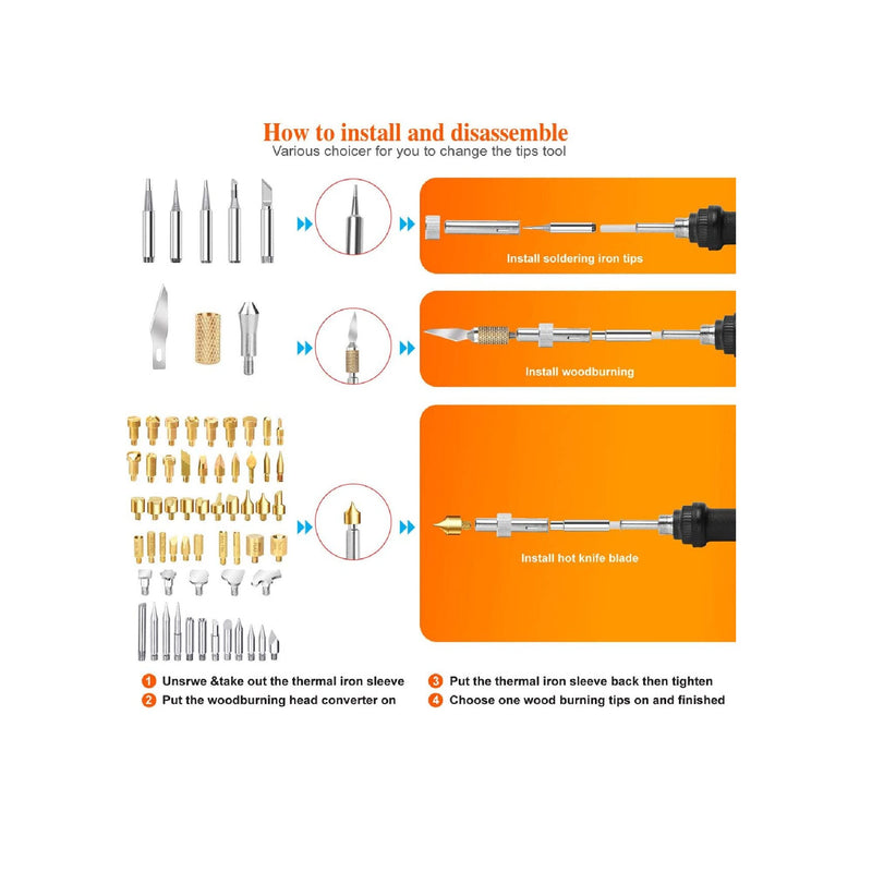 112Pcs Wood Burning Kit | 60W Pyrography Pen Set with Adjust Temp Switch 200~450 |  Wood Burner Tool